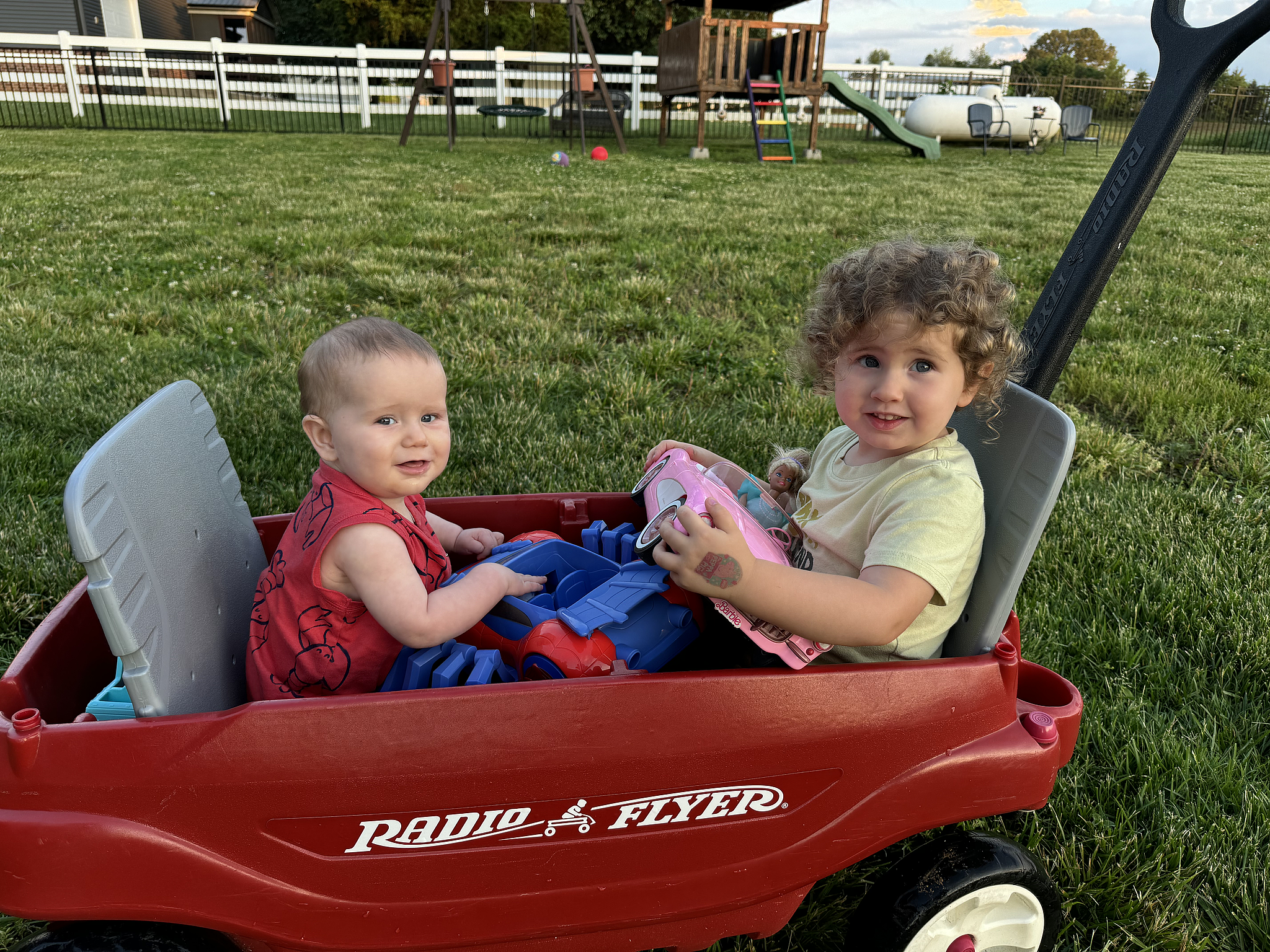 Wagon rides & picking strawberries at the neighbors