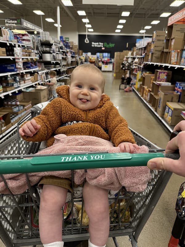 Feeling real grown now that he is sitting up and can start riding in carts