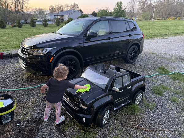 Helping clean mom's new car and her truck 🧼