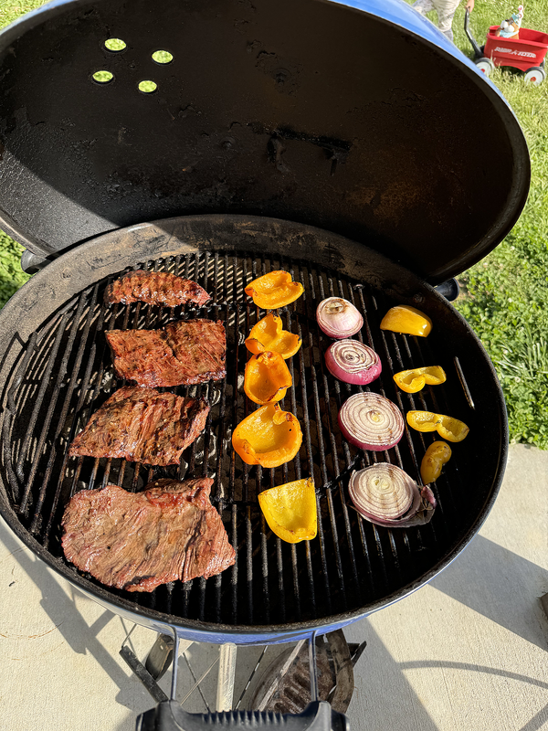 Steak fajitas on the grill for dinner tonight